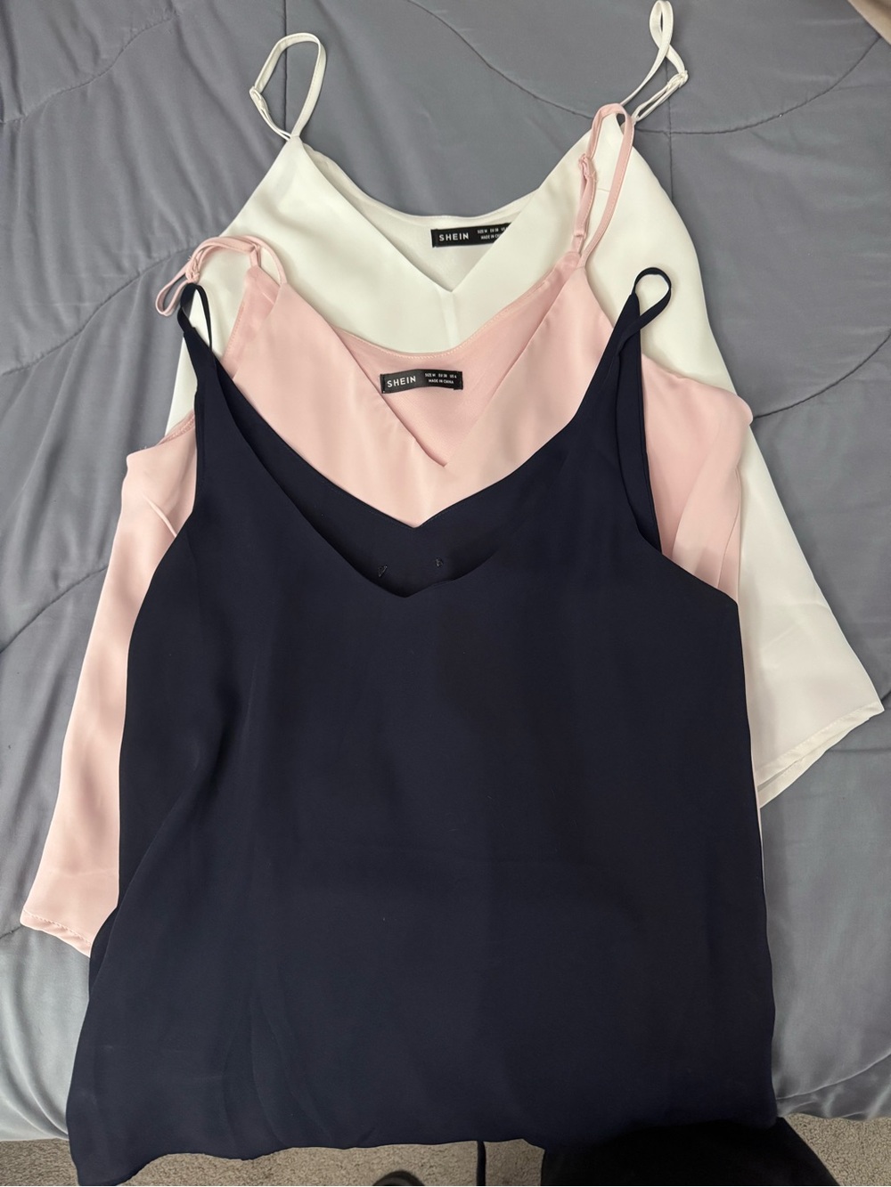 SHEIN V-Neck Spaghetti Strap Cami Set - Pink, White, Navy